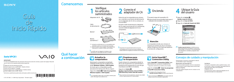 Página 1 del manual Guía de instalación Sony Vaio VPCX115KX