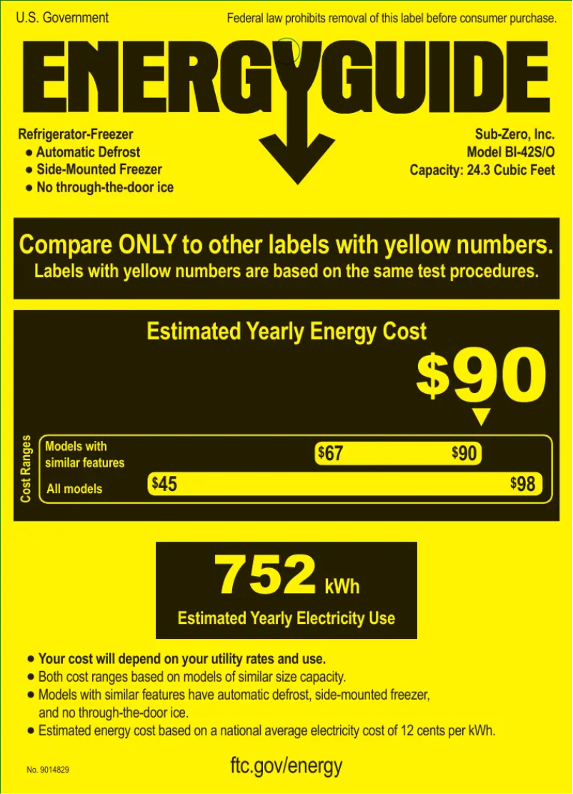 Page n°1 - Label énergétique Sub-Zero BI-42O
