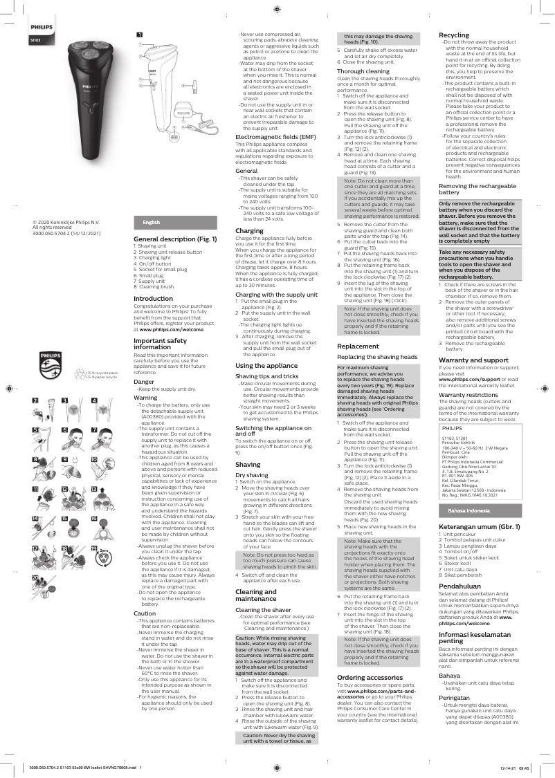 Page n°1 - Manuel utilisateur Philips Series 1000 S1103
