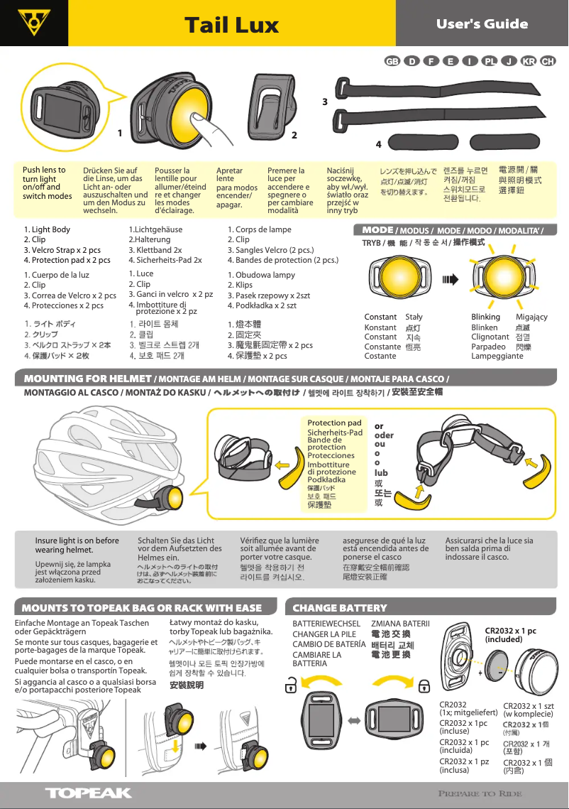 Page 1 de la notice Manuel utilisateur Topeak Tail Lux