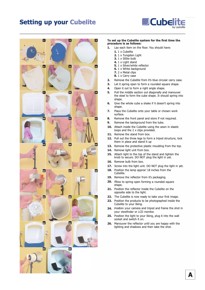 Page 1 de la notice Manuel utilisateur Lastolite Studio Cubelite