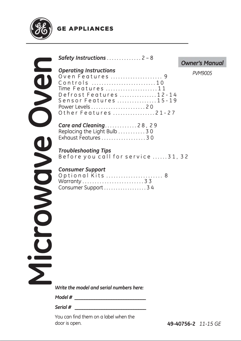 Page 1 of the manual Use and Maintenance Manual GE Profile PVM9005DJWW