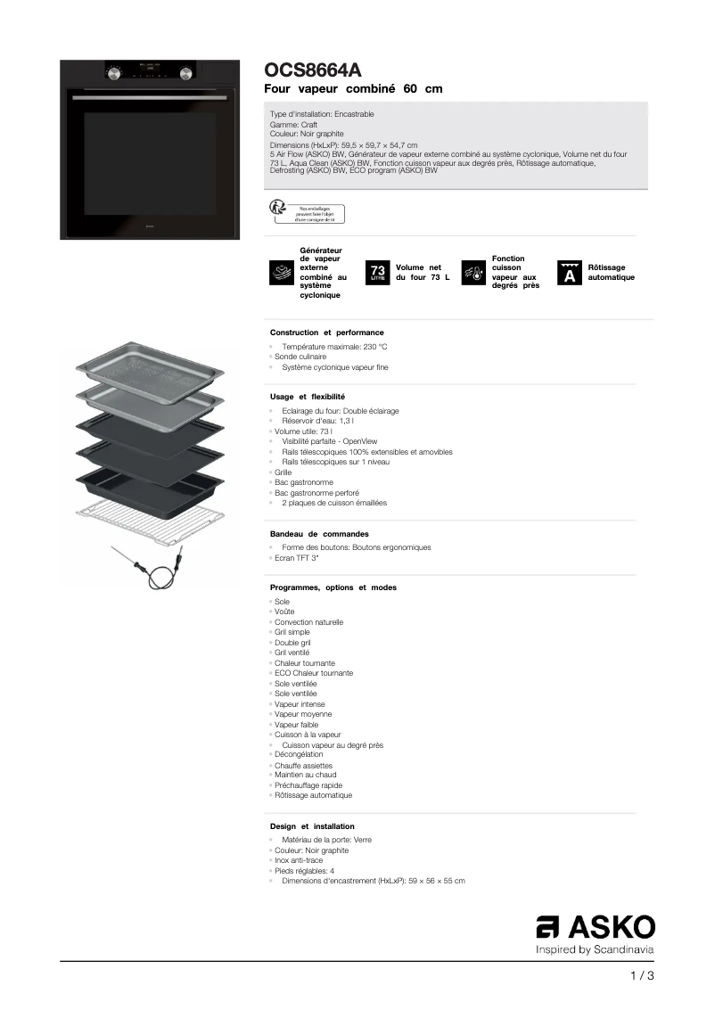 Página 1 del manual Ficha técnica Asko OCS8664A
