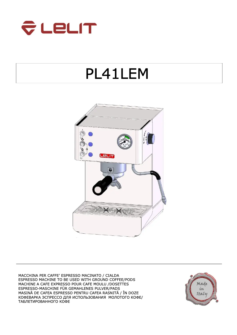 Página 1 del manual Manual de usuario Lelit Anna PL41LEM