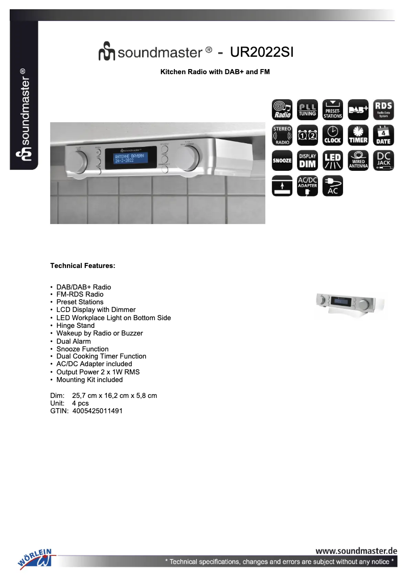 Page n°1 - Fiche technique Soundmaster UR2022