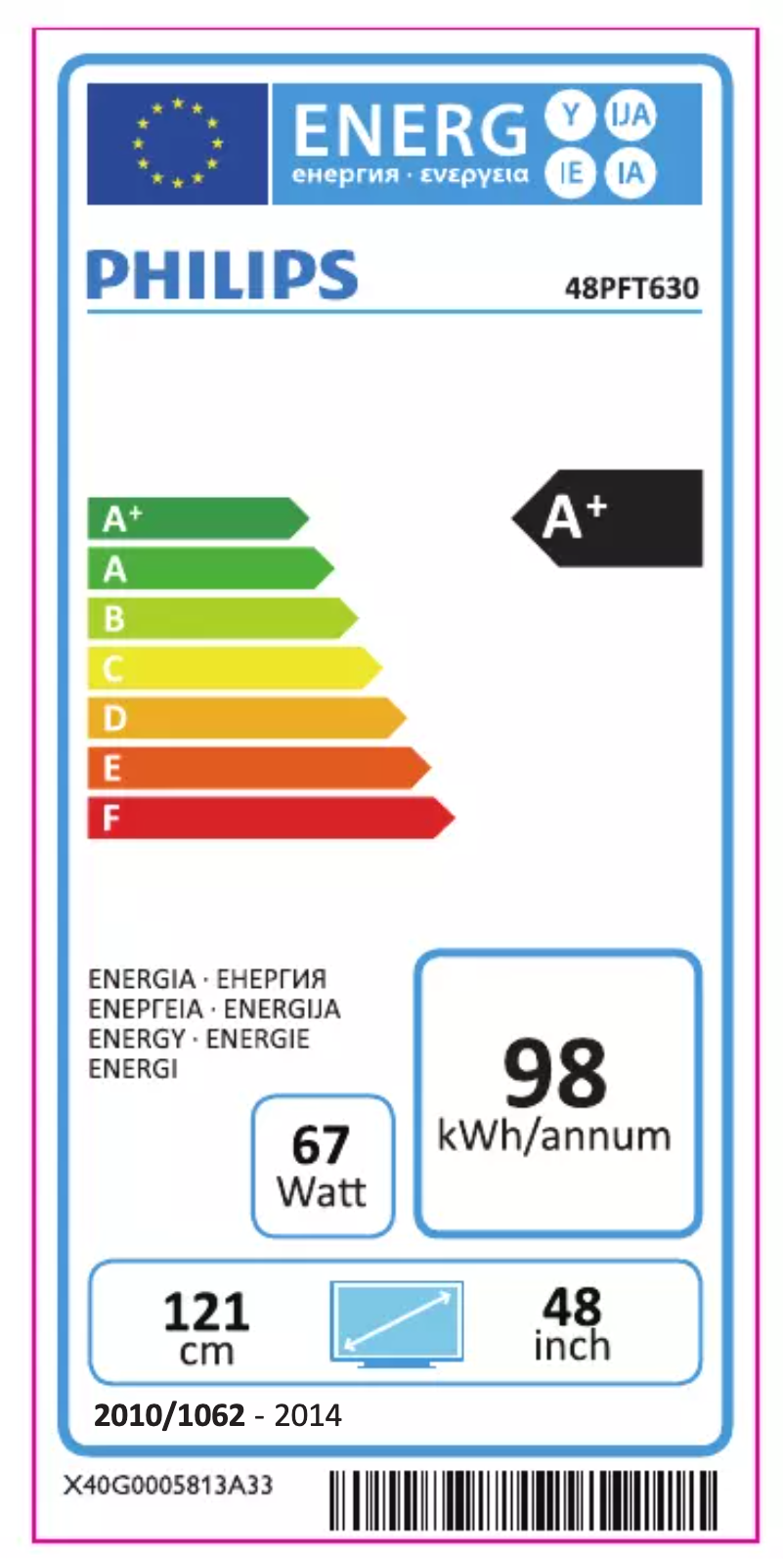 Page n°1 - Label énergétique Philips 6000 series 48PFT630
