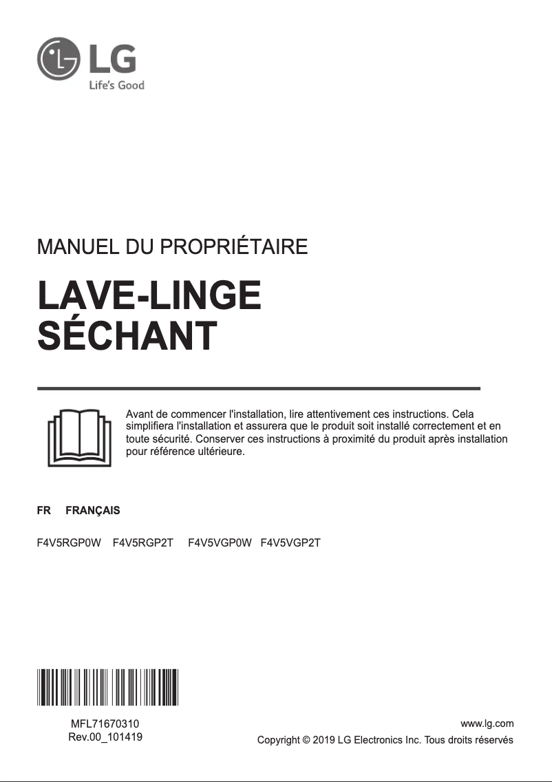 Page 1 de la notice Manuel utilisateur LG F4V5RGP0W