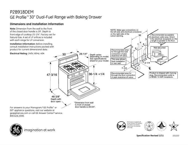 Page n°1 - Fiche technique GE Profile P2B918DEMBB