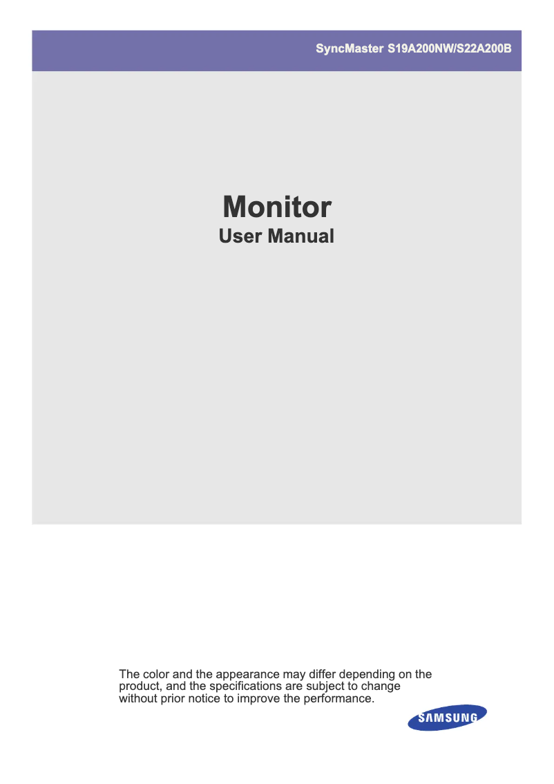 Image de la première page du manuel de l'appareil SyncMaster S19A200NW