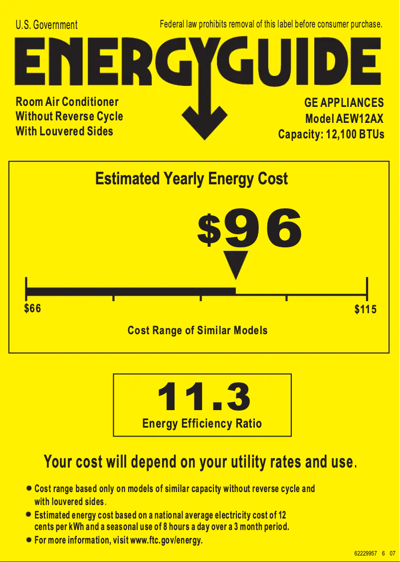 Page n°1 - Label énergétique GE AEW12AX