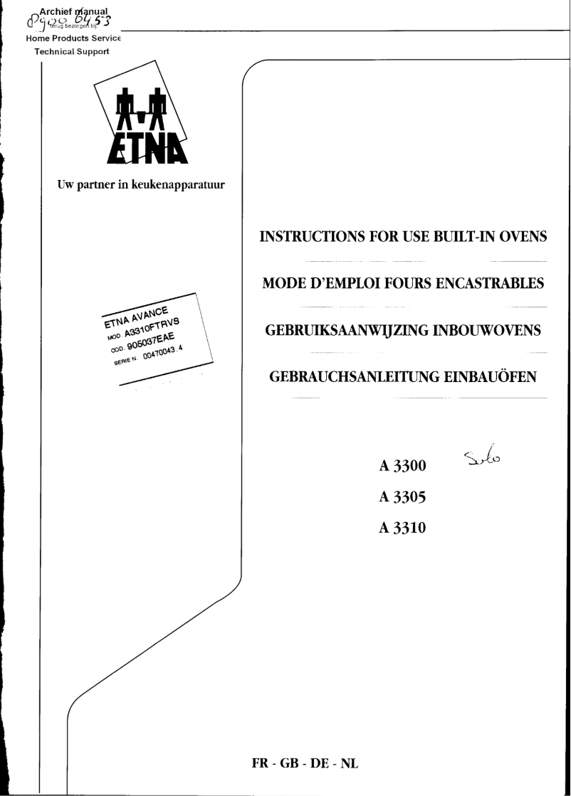 Image de la première page du manuel de l'appareil A3305N