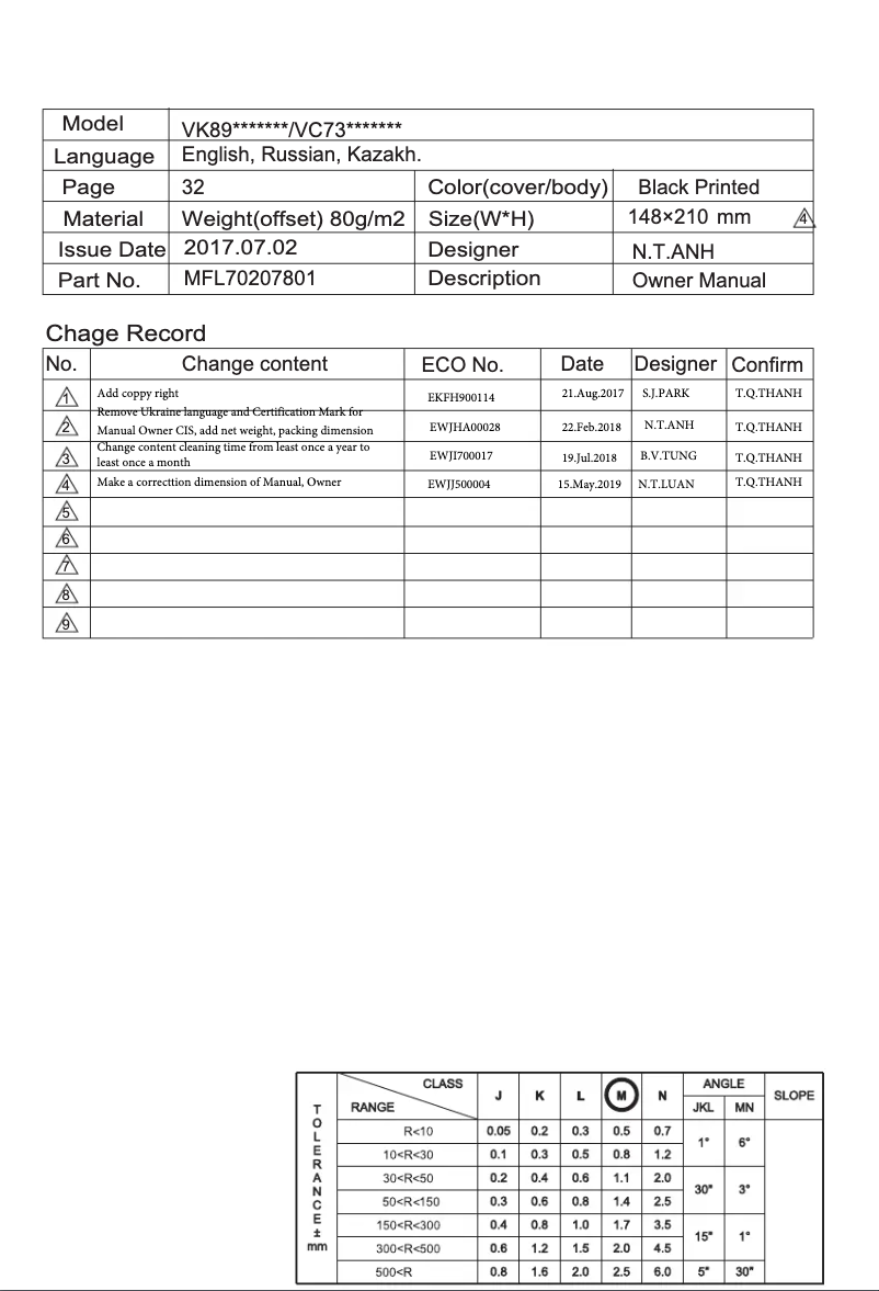 Page 1 de la notice Manuel utilisateur LG VC73189NHTB