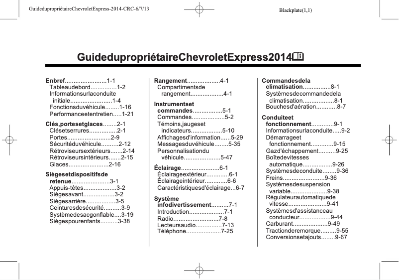 Page 1 de la notice Manuel utilisateur Chevrolet Express (2014)