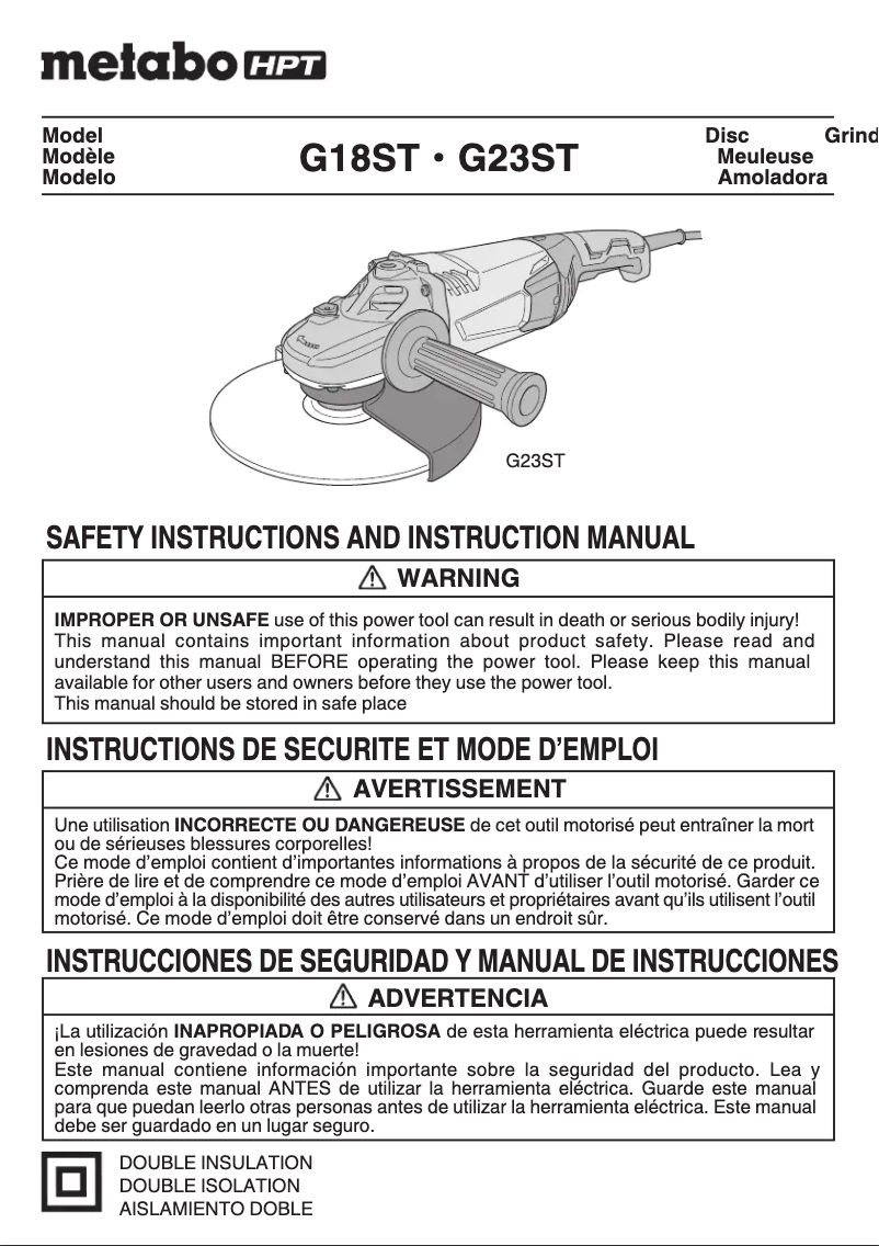 Page 1 de la notice Manuel utilisateur Metabo G 18ST