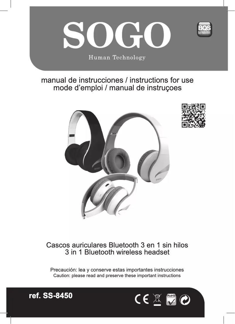 Page 1 de la notice Manuel utilisateur Sogo BTO-SS-8450