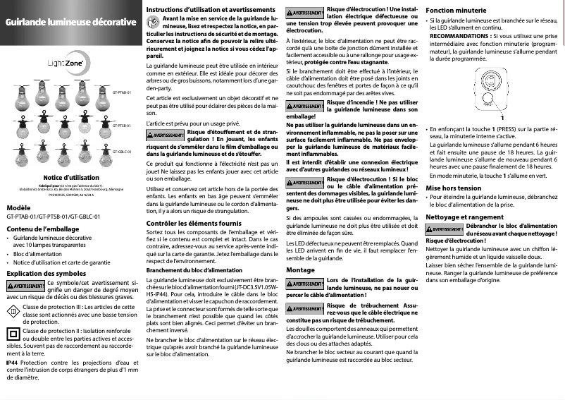 Page n°1 - Manuel utilisateur LightZone GT-PTSB-01