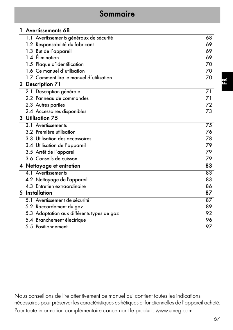 Page 1 de la notice Manuel utilisateur Smeg BIBQ1205F