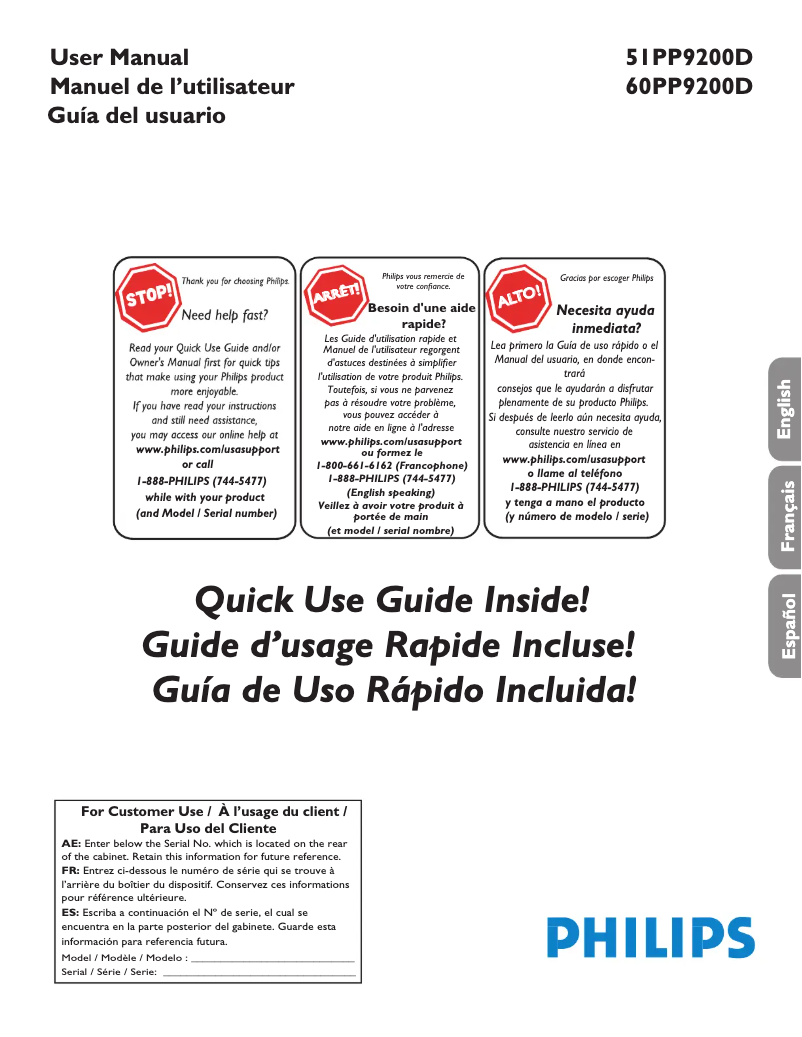 Page 1 de la notice Manuel utilisateur Philips 60PP9200D