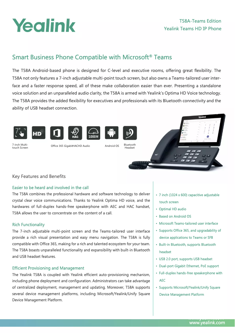 First page image of the manual for T58A Teams Edition