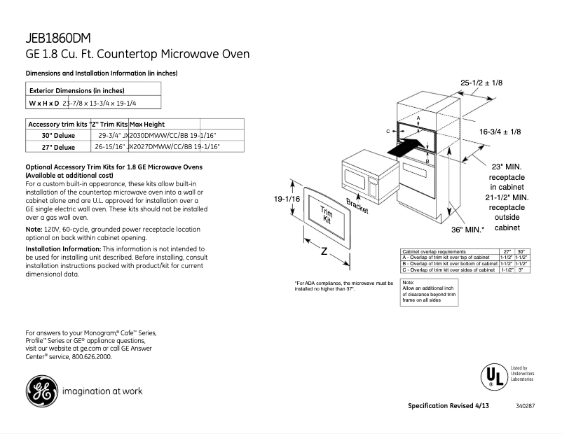 Page n°1 - Fiche technique GE JEB1860DMBB