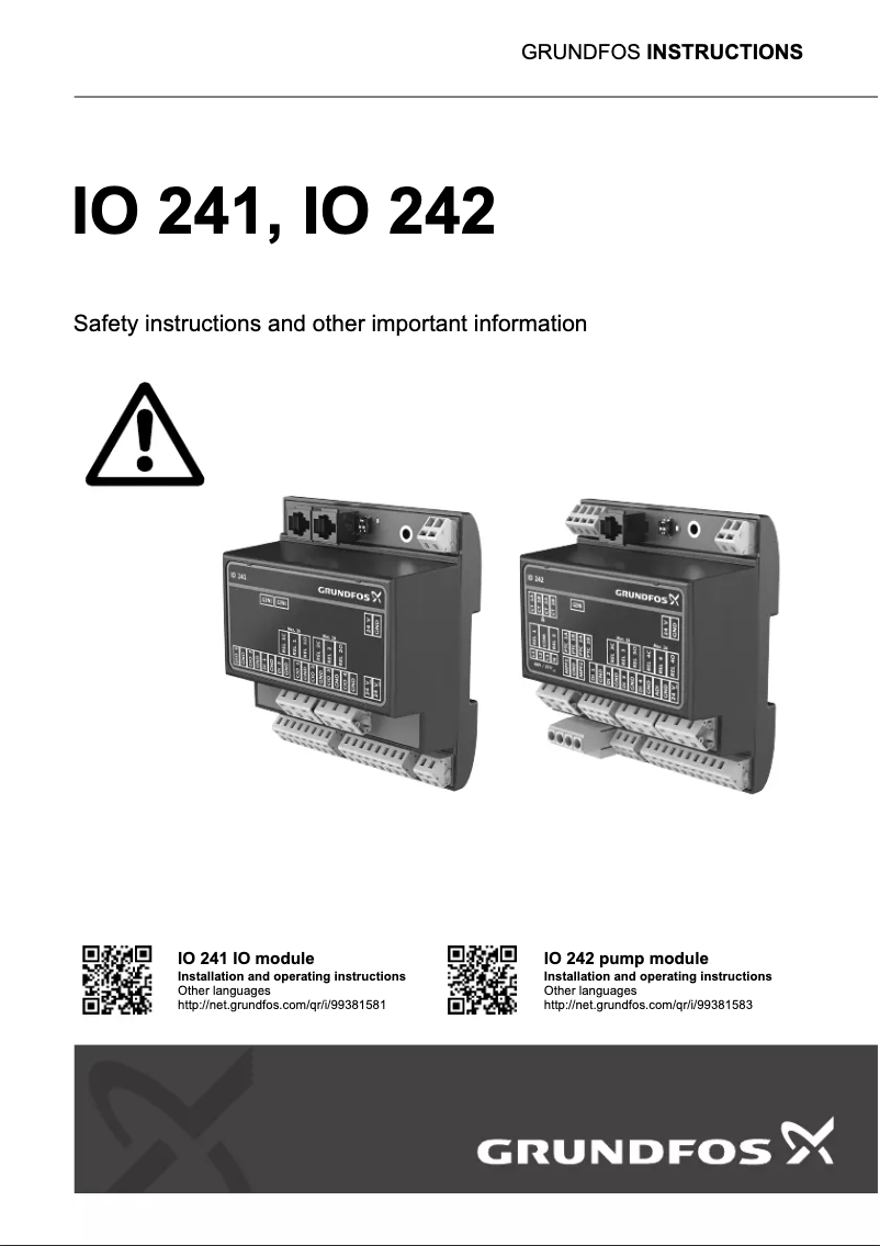 Page 1 de la notice Guide d'installation Grundfos IO 241
