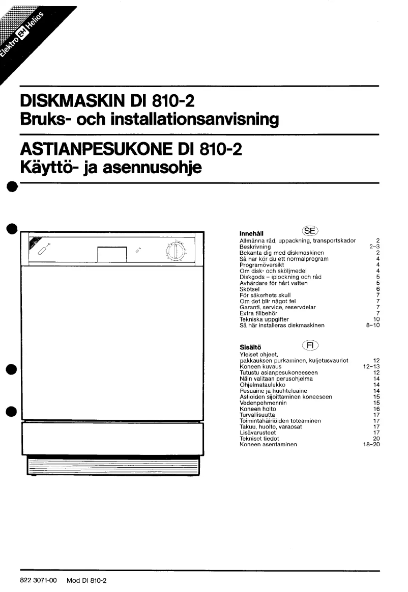 Page 1 de la notice Manuel utilisateur Elektro Helios DI820-2