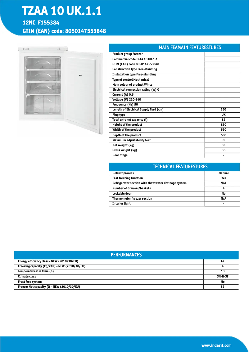 Page 1 de la notice Manuel utilisateur Indesit TZAA 10 UK.1.1