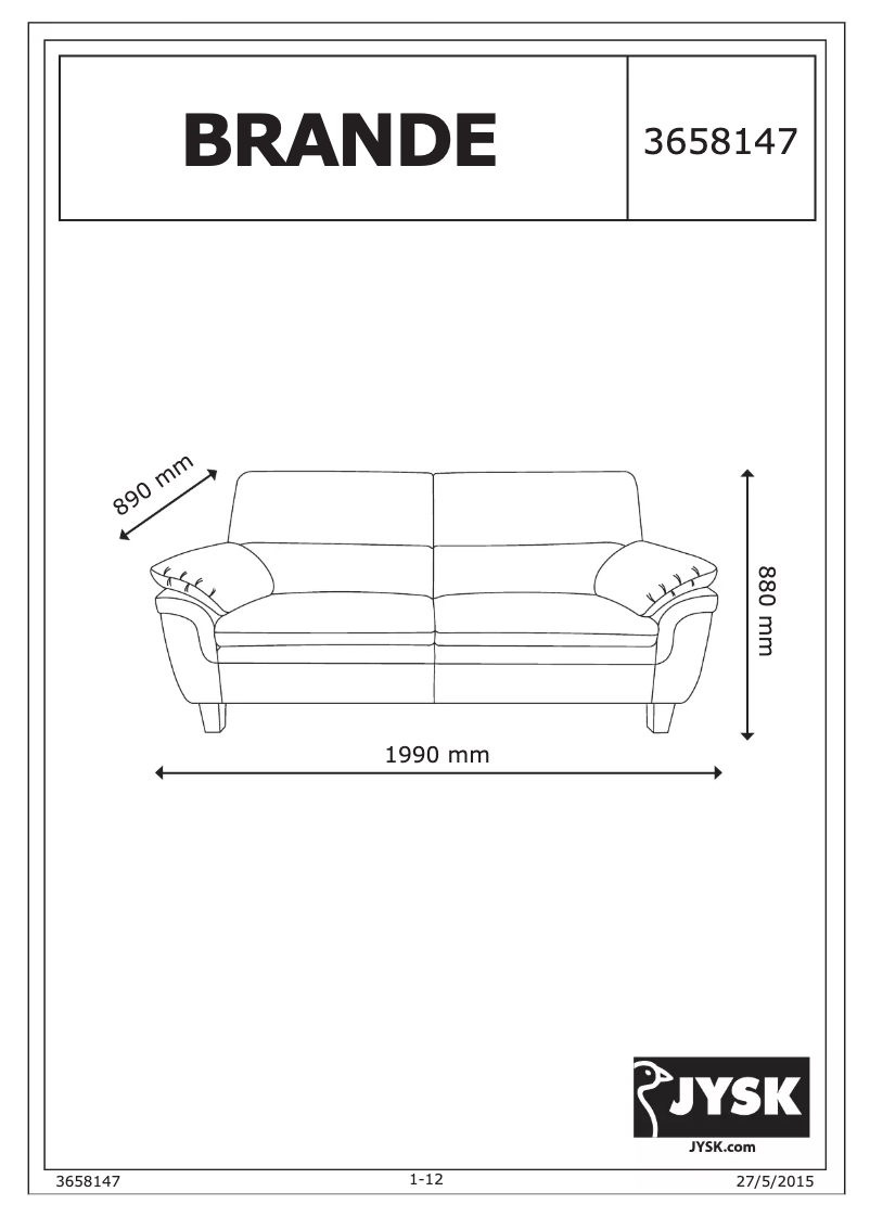 Page 1 de la notice Manuel utilisateur JYSK Brande (3 seat)