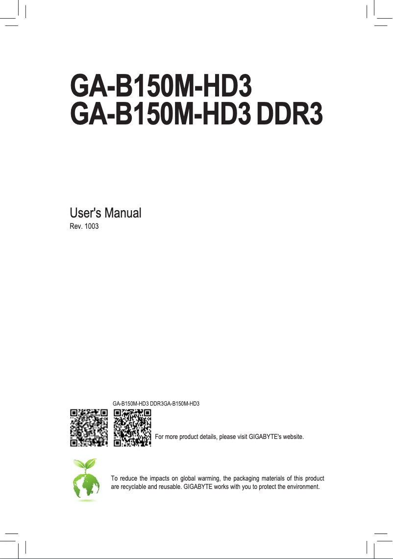 Image de la première page du manuel de l'appareil GA-B150M-HD3 DDR3