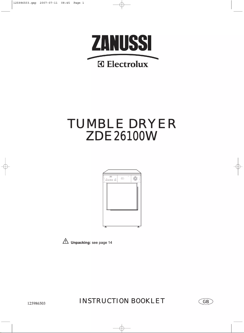 Page 1 de la notice Manuel utilisateur Zanussi-Electrolux ZDE26100W