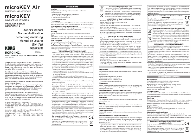 Page 1 de la notice Manuel utilisateur Korg MicroKEY 2 Air 25