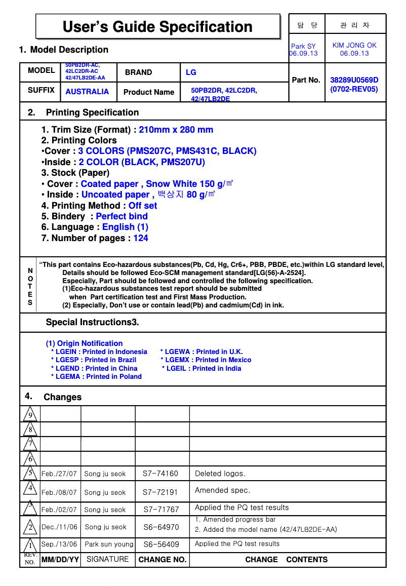 Page 1 de la notice Manuel utilisateur LG 47LB2DE