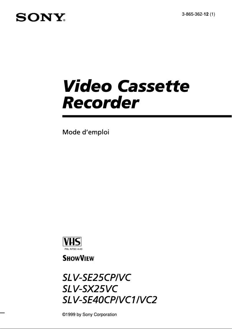 Page 1 de la notice Manuel utilisateur Sony SLV-SX25VC