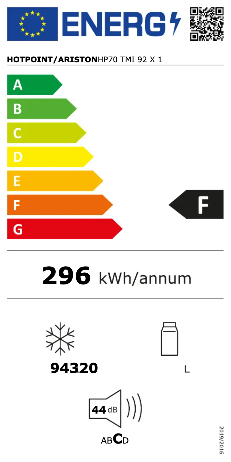 Page n°1 - Label énergétique Hotpoint HP70 TMI 92 X 1