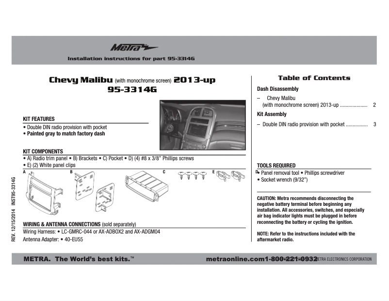 Page n°1 - Manuel utilisateur Metra 95-3314G