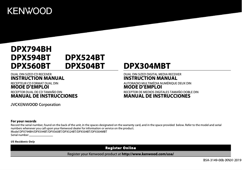 Page n°1 - Manuel utilisateur Kenwood Excelon DPX794BH