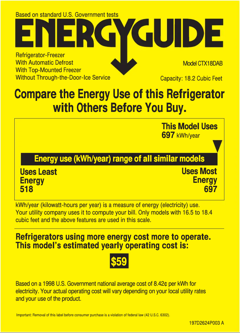 Page 1 de la notice Label énergétique Hotpoint CTX18DABWW