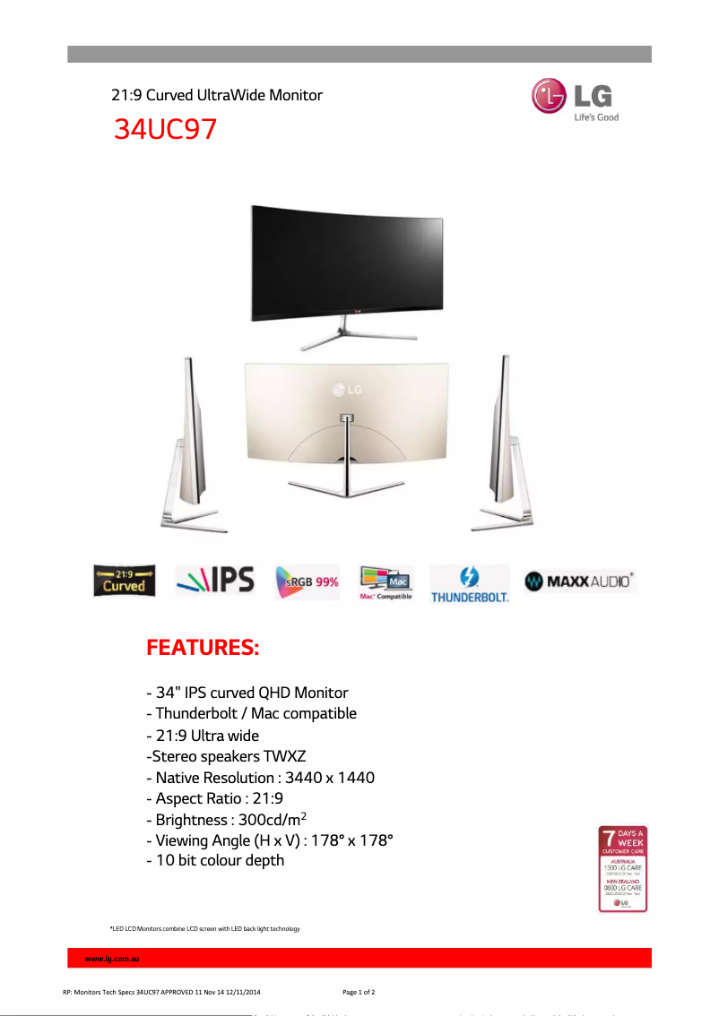 Page n°1 - Fiche technique LG 34UC97-S
