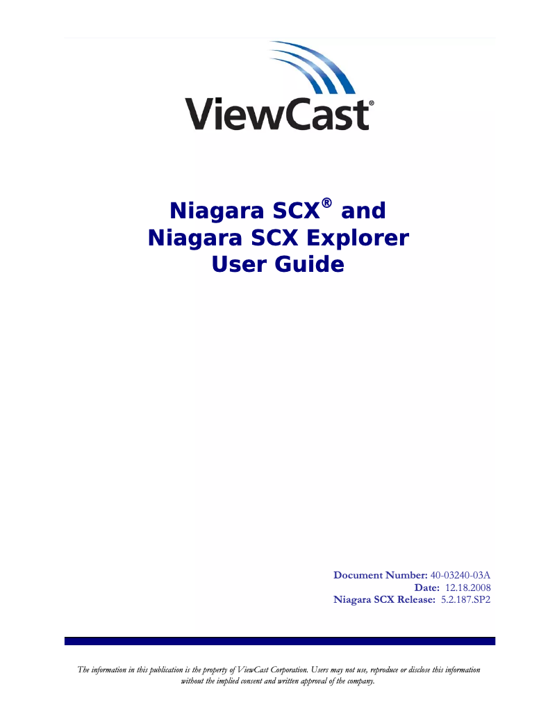 Page 1 de la notice Manuel utilisateur Niagara SCX V6.0