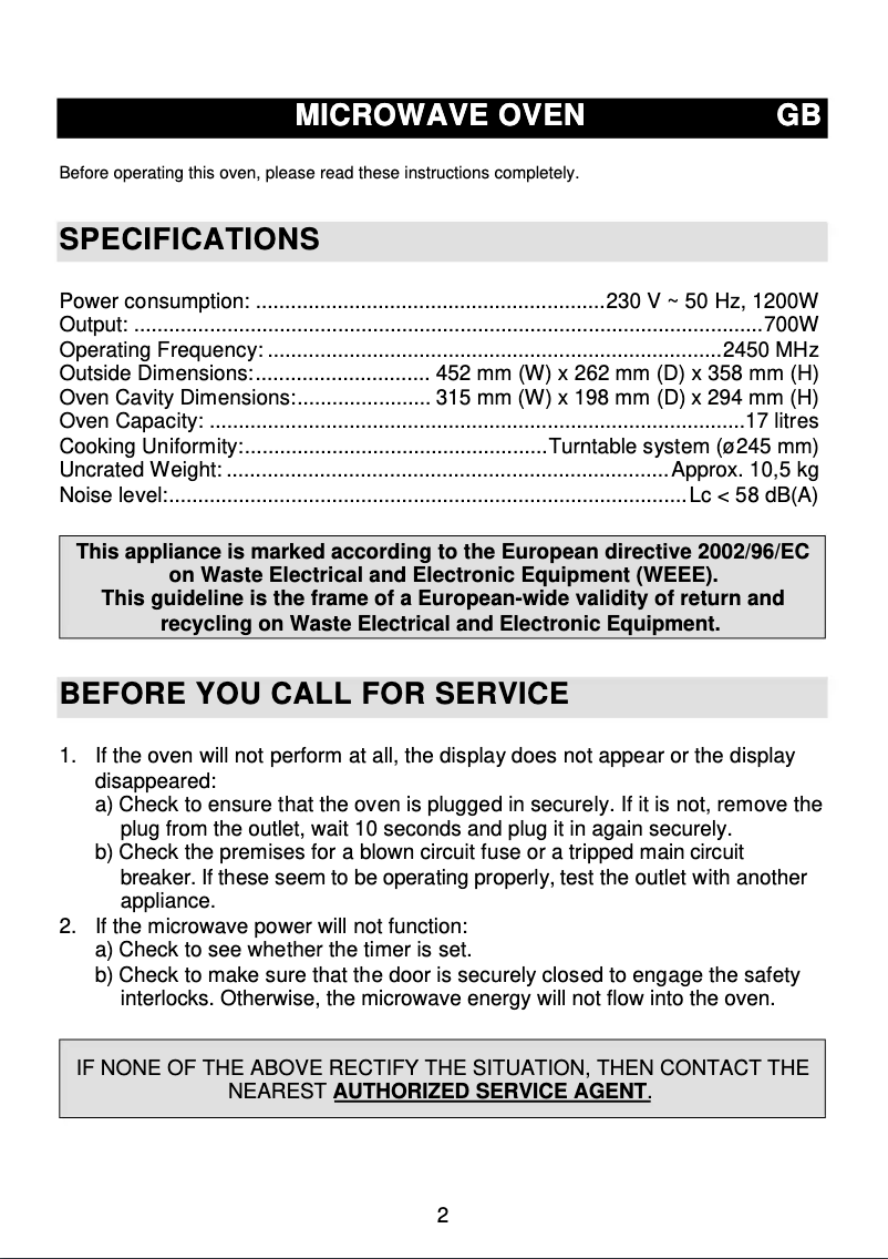 Página 1 del manual Manual de usuario Gorenje MO17MS