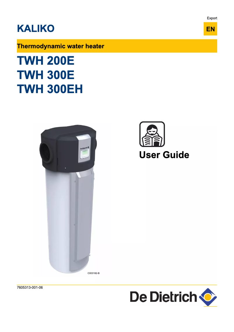 Page 1 of the manual User Manual De Dietrich Kaliko TWH 300EH