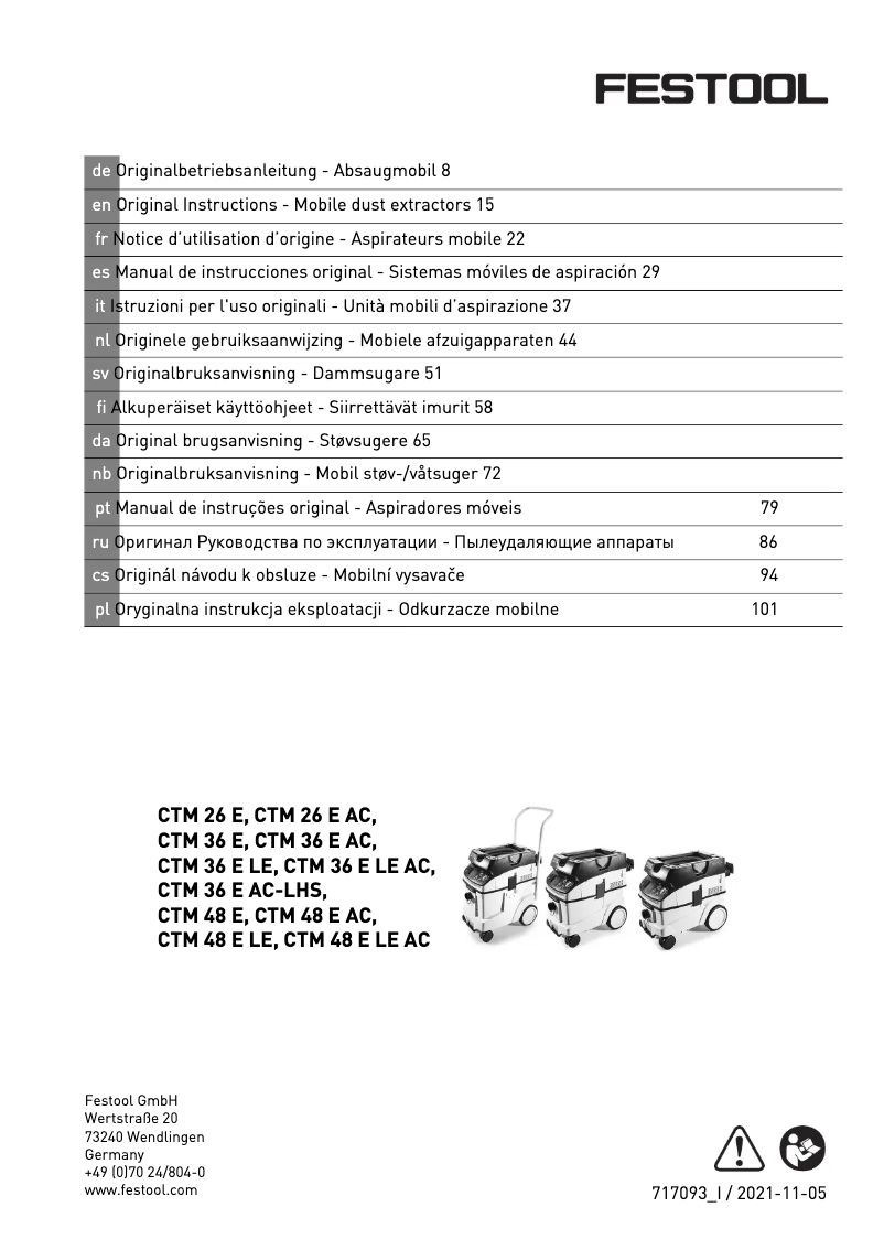 Página 1 del manual Manual de usuario Festool Cleantec CTM 36 AC