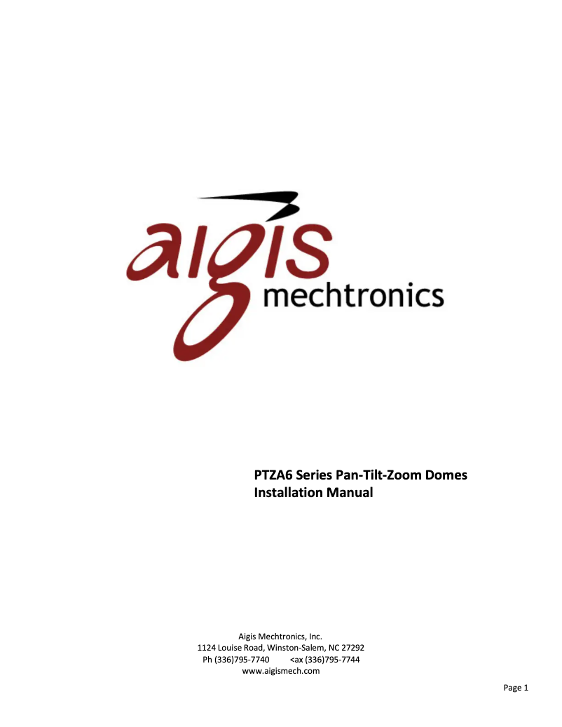 Page 1 de la notice Manuel utilisateur Aigis PTZA6-2P23H