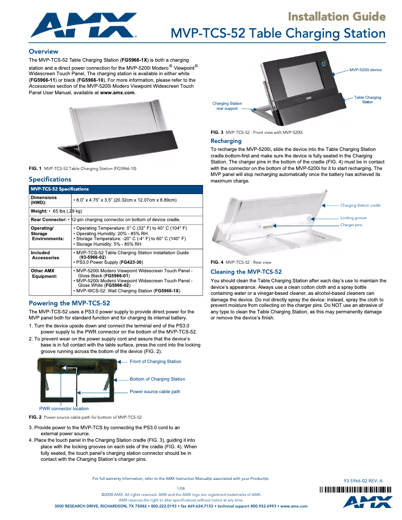 Page 1 de la notice Manuel utilisateur AMX MVP-TCS-52