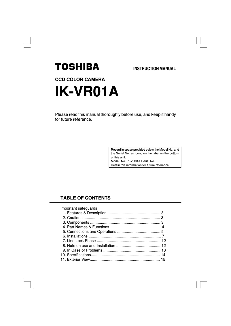 Página 1 del manual Manual de usuario Toshiba IK-VR01A