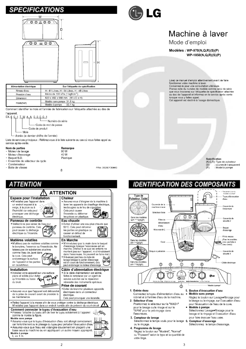 Page 1 de la notice Manuel utilisateur LG WP-1050RS