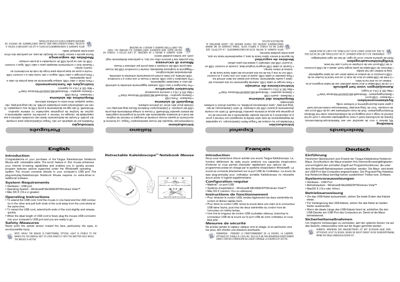 Page 1 de la notice Manuel utilisateur Targus AMU0503EU