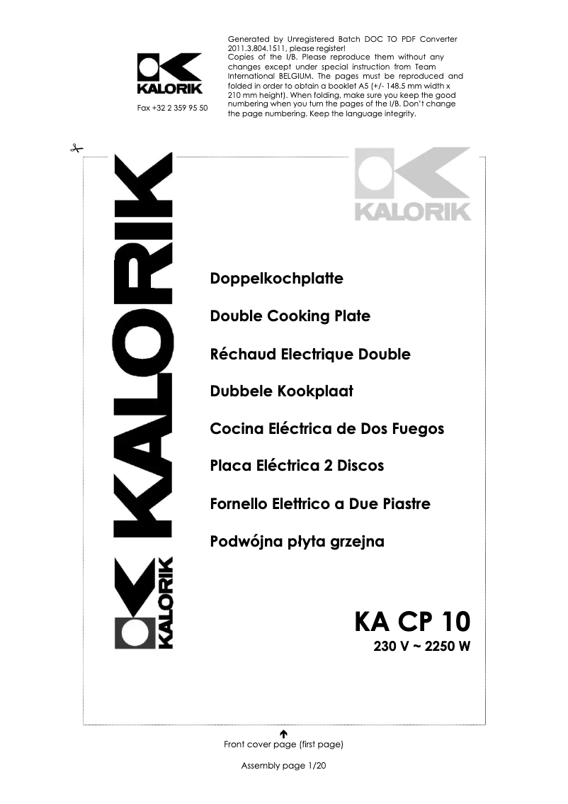 Página 1 del manual Manual de usuario Kalorik KA CP 10
