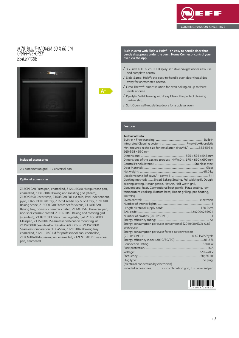 Page n°1 - Fiche technique Neff B54CR71G0B