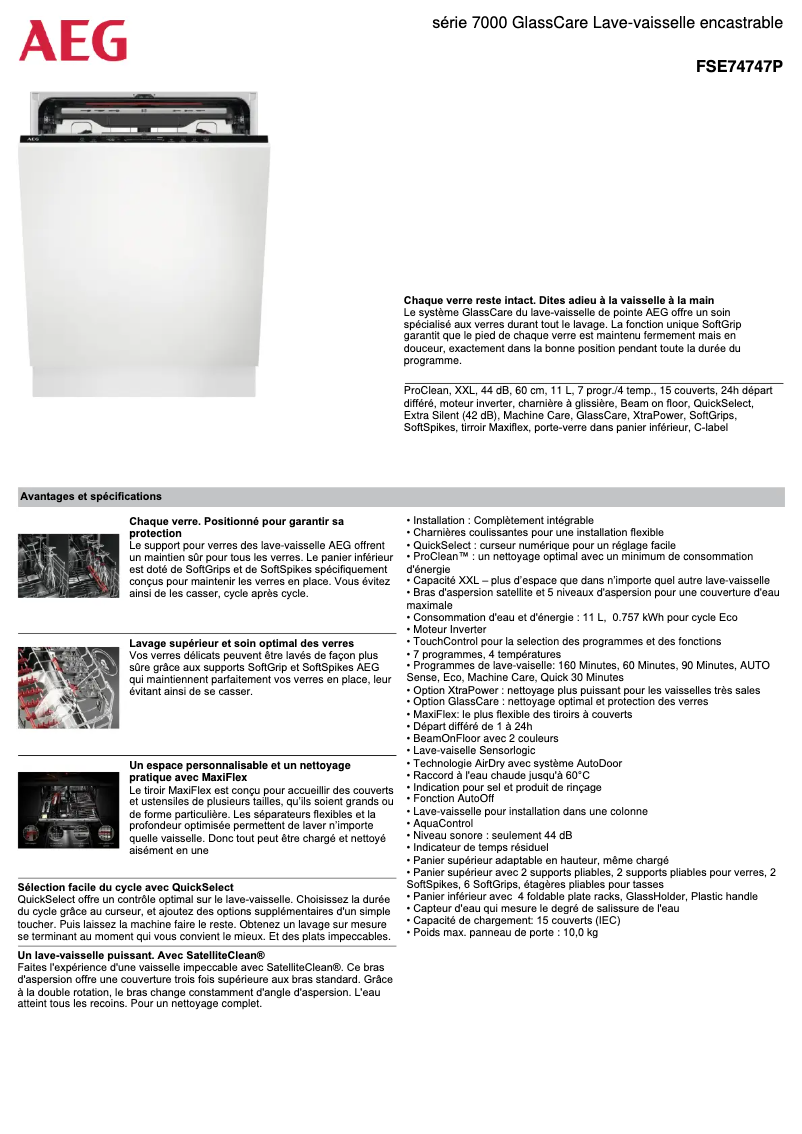 Página 1 del manual Ficha técnica AEG FSE74747P